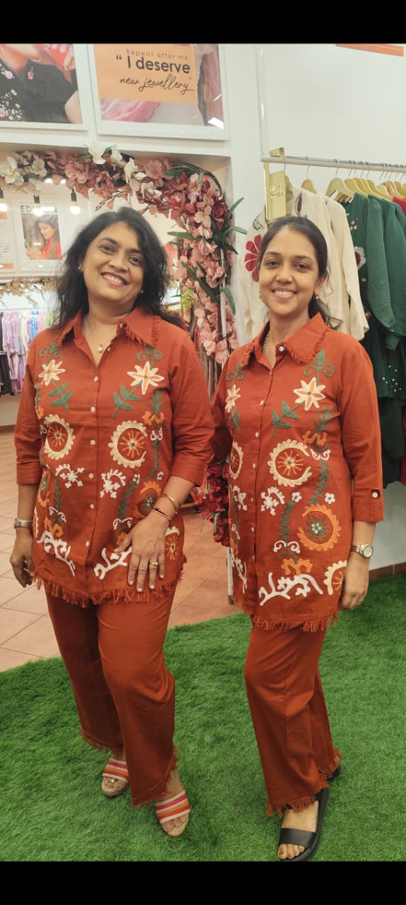 Complete Floral Thread Embroidered Collared Co-Ord Set-11189,11190
