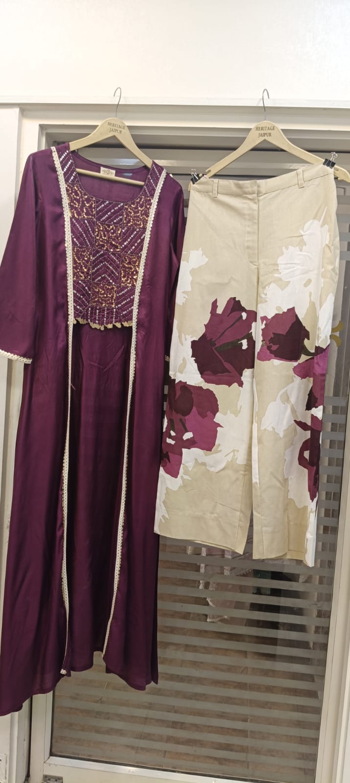 Foil Work With Tassel Buster With Shrug Look Long Kurta With Floral Printed Bottom In Slub Cotton Fabric-11034,11035