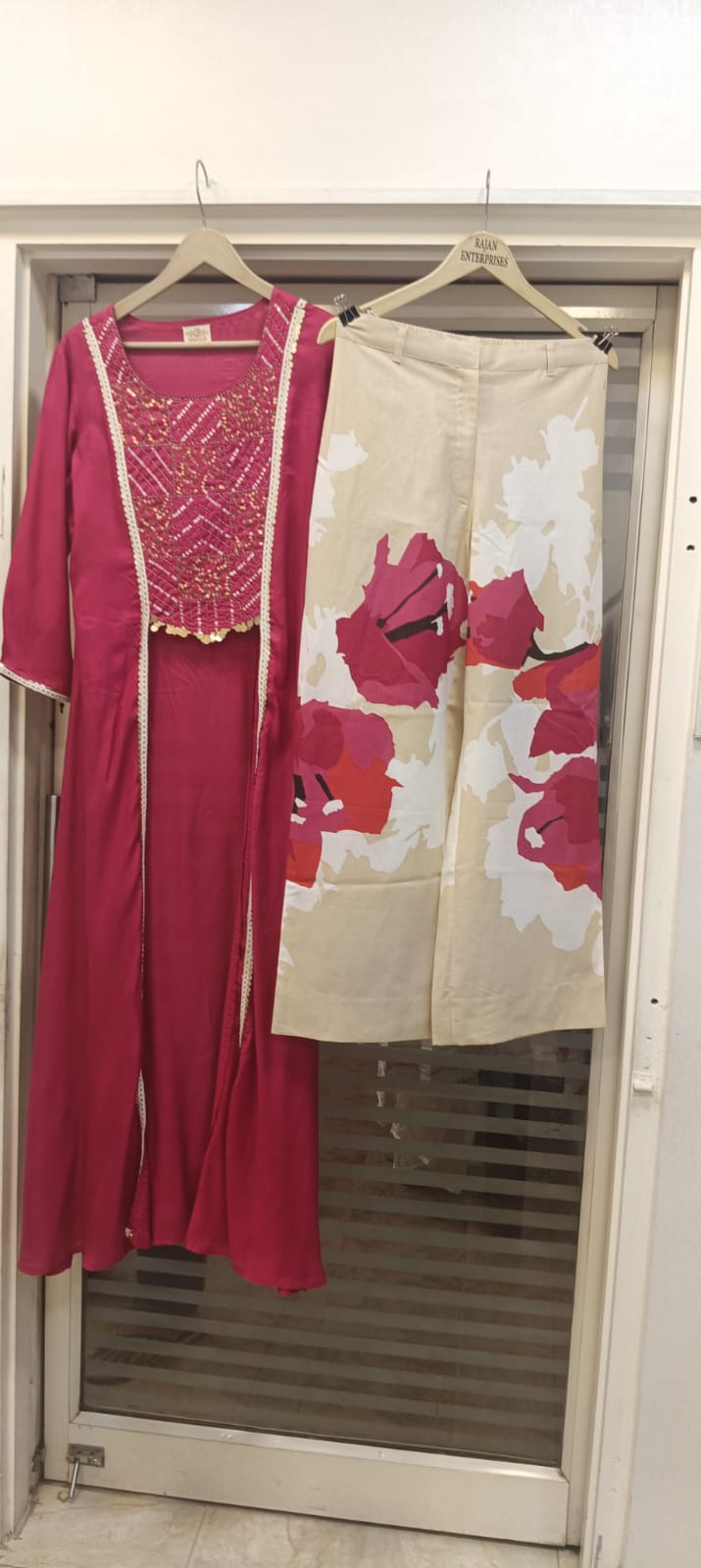 Foil Work With Tassel Buster With Shrug Look Long Kurta With Floral Printed Bottom In Slub Cotton Fabric-11034,11035