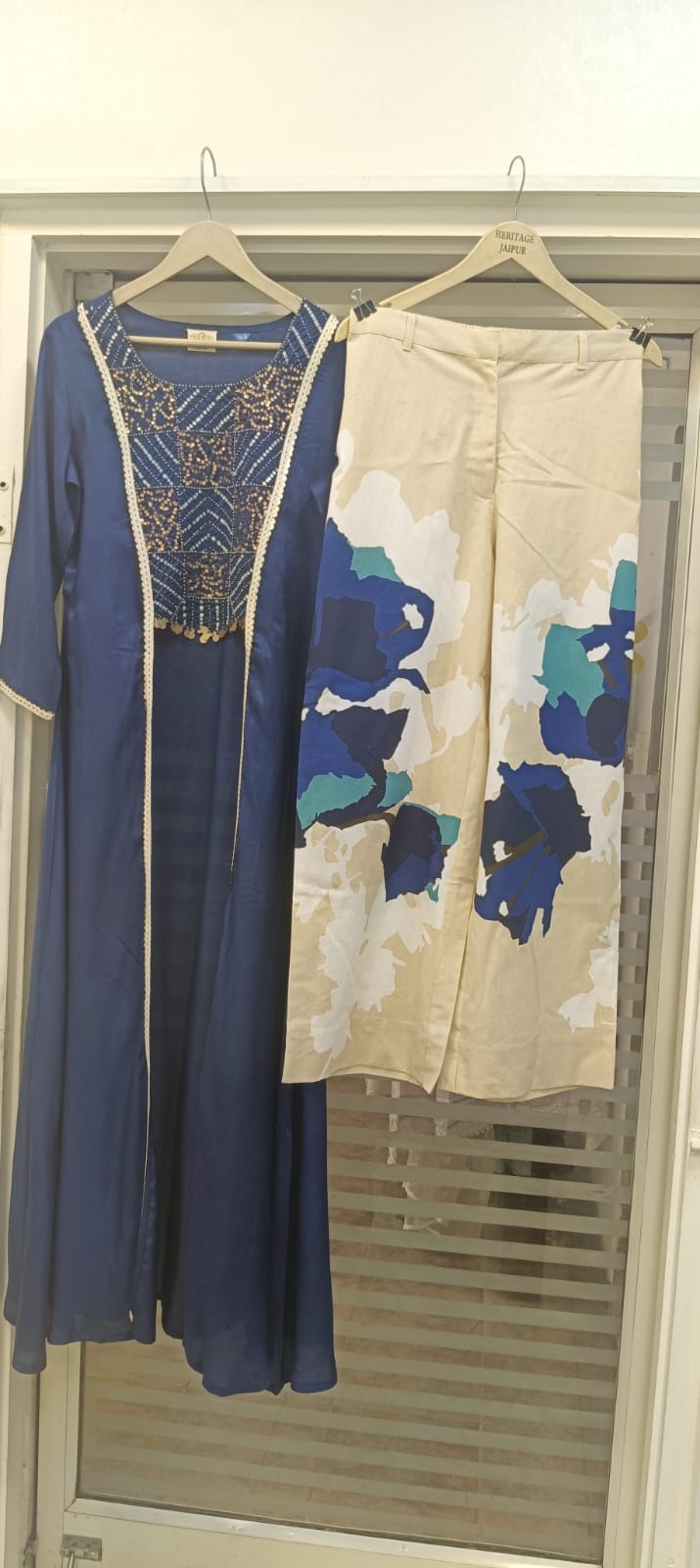 Foil Work With Tassel Buster With Shrug Look Long Kurta With Floral Printed Bottom In Slub Cotton Fabric-11034,11035