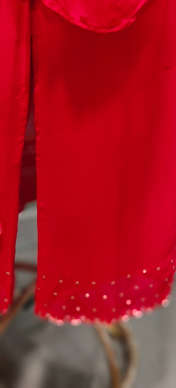 Radiant Blush Minimal Work Mandarin Collar Buttoned Full Suit Set With Dupatta- 11230