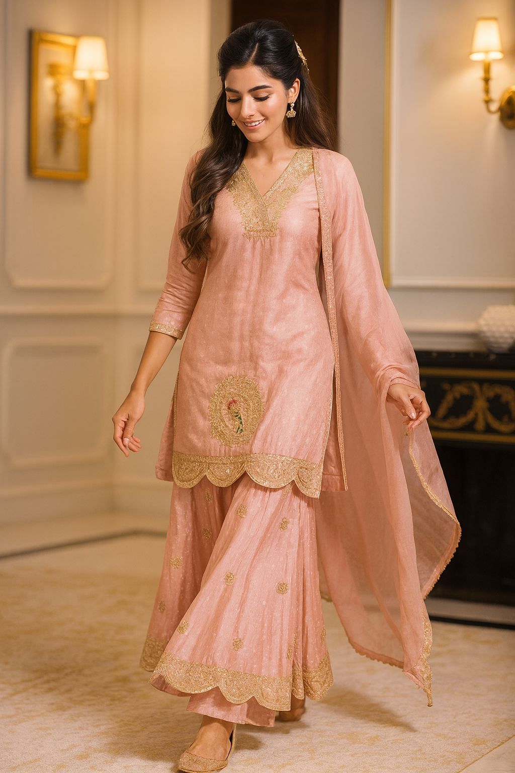 Pastel Elegance Banarasi Golden Touch Zardosi Full Suit Set With Panel Palazzo & Dupatta- 11037, 11038