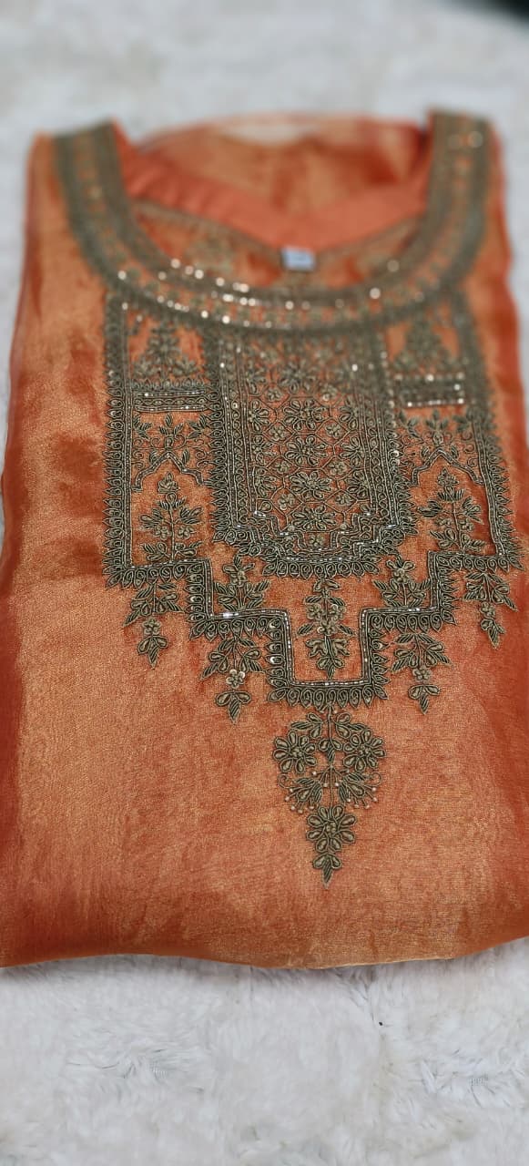 Real Tissue Front Handwork Kaftan(Inner Inside) Set With Crepe Bottom