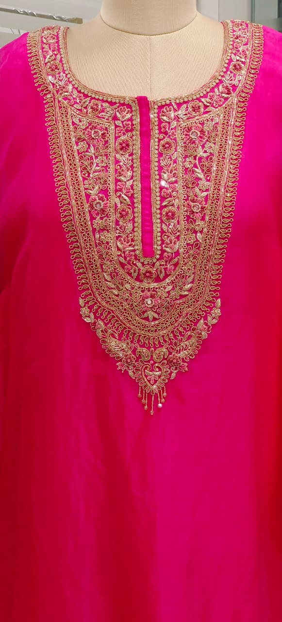 Vibrant Tone Premium Zardosi Crystal Hang Tissue Organza Kaftan With Crepe Inner & Simple Bottom