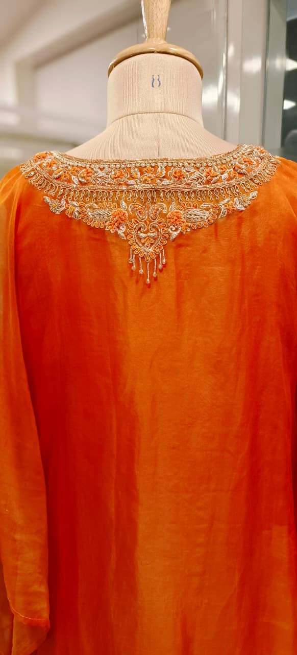Vibrant Tone Premium Zardosi Crystal Hang Tissue Organza Kaftan With Crepe Inner & Simple Bottom