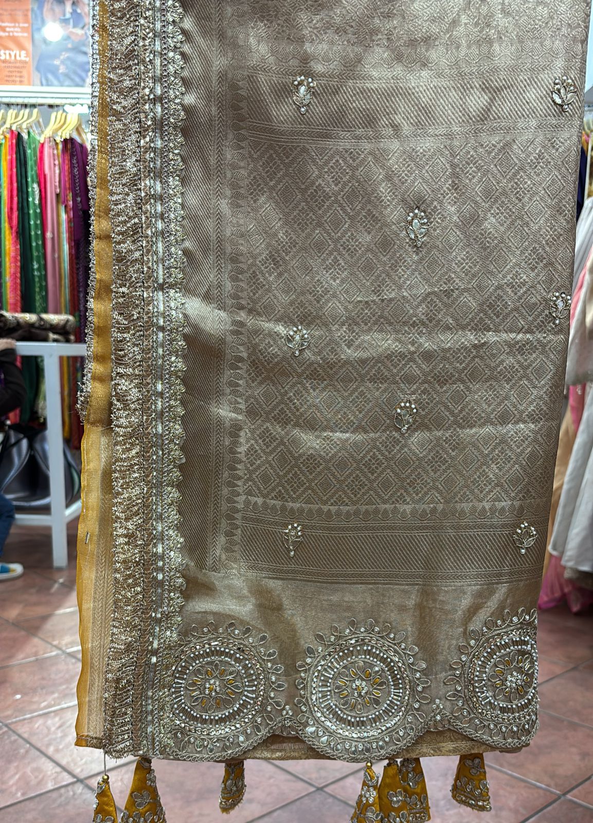Beautiful Yoke High Neck Blouse Designer Ready To Wear Saree In Silk Fabric