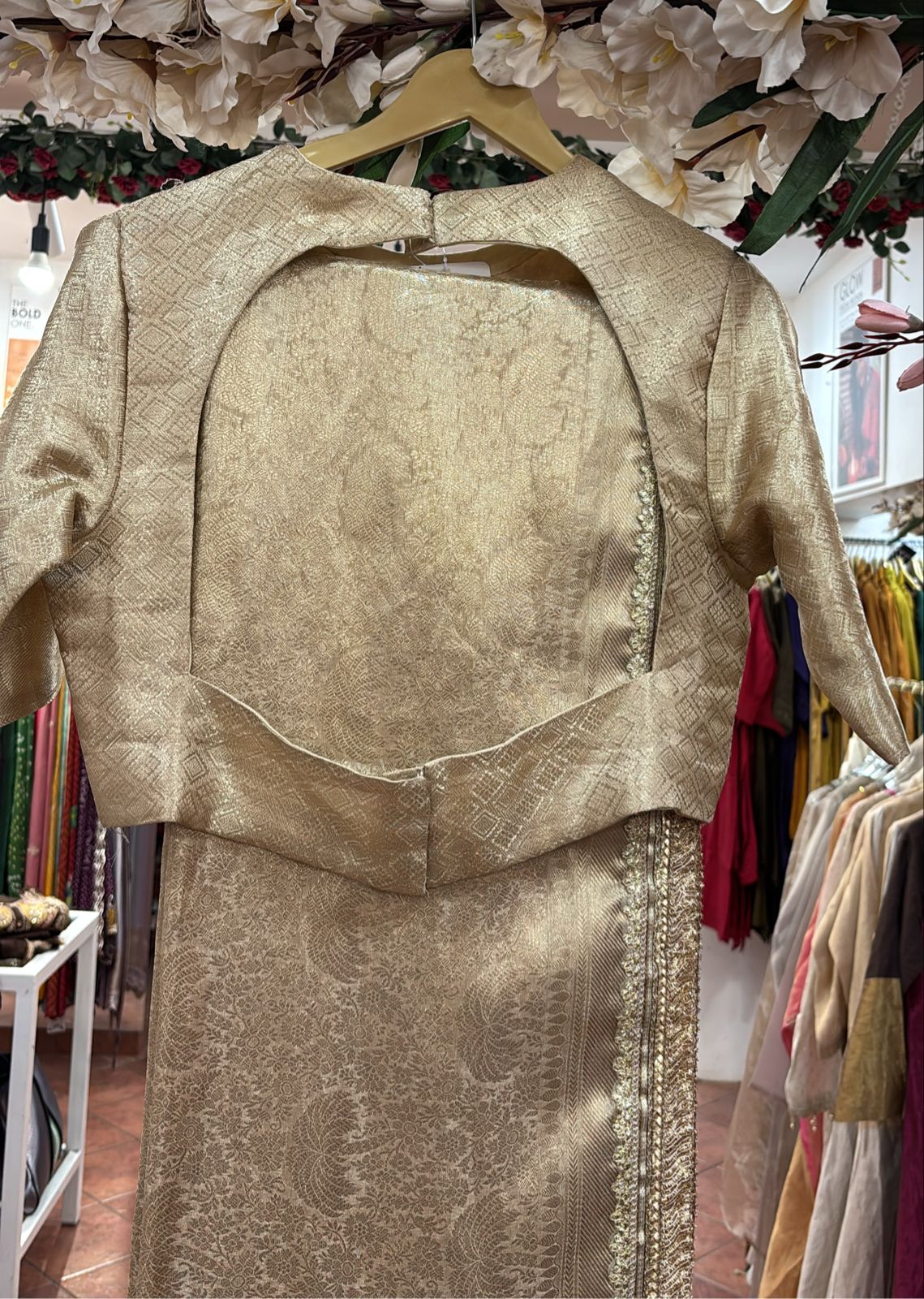 Beautiful Yoke High Neck Blouse Designer Ready To Wear Saree In Silk Fabric