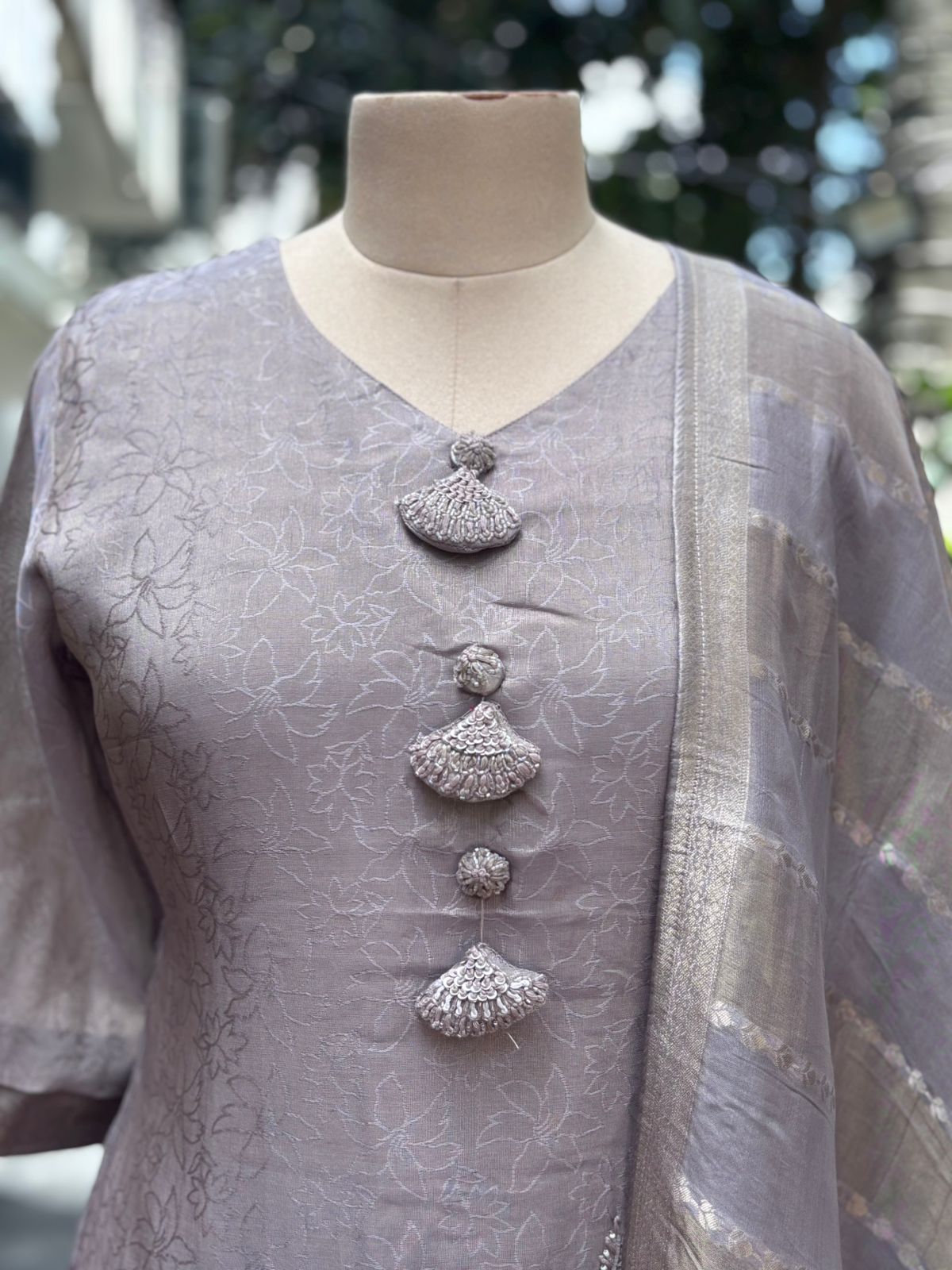 Pastel Elegance Thread Hand Work Tassel Hang Full Suit Set With Banarasi Dupatta In Tissue Fabric-11655,11656,11660