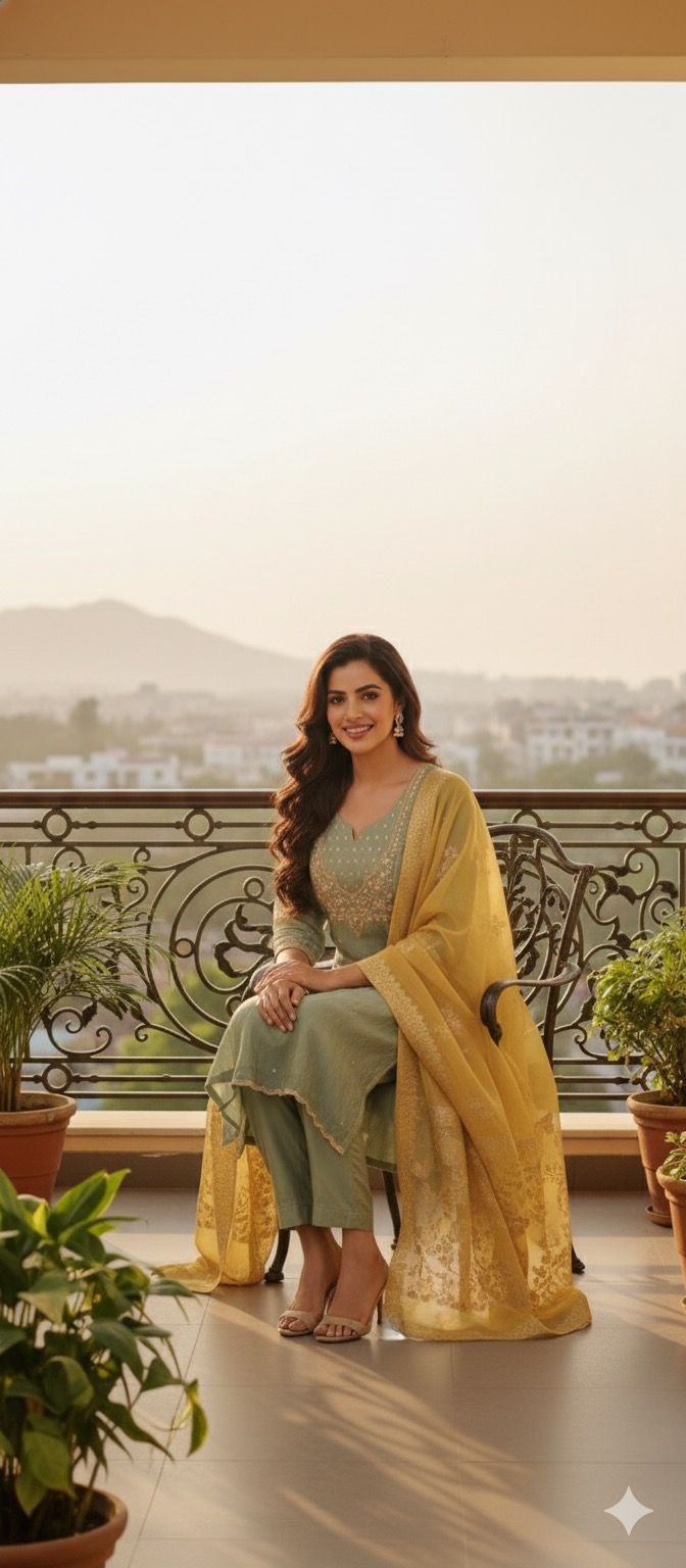 Very Elegant Sober Look Shimmery Front Yoked Full Suit Set With Dupatta In Tissue Fabric- 11664