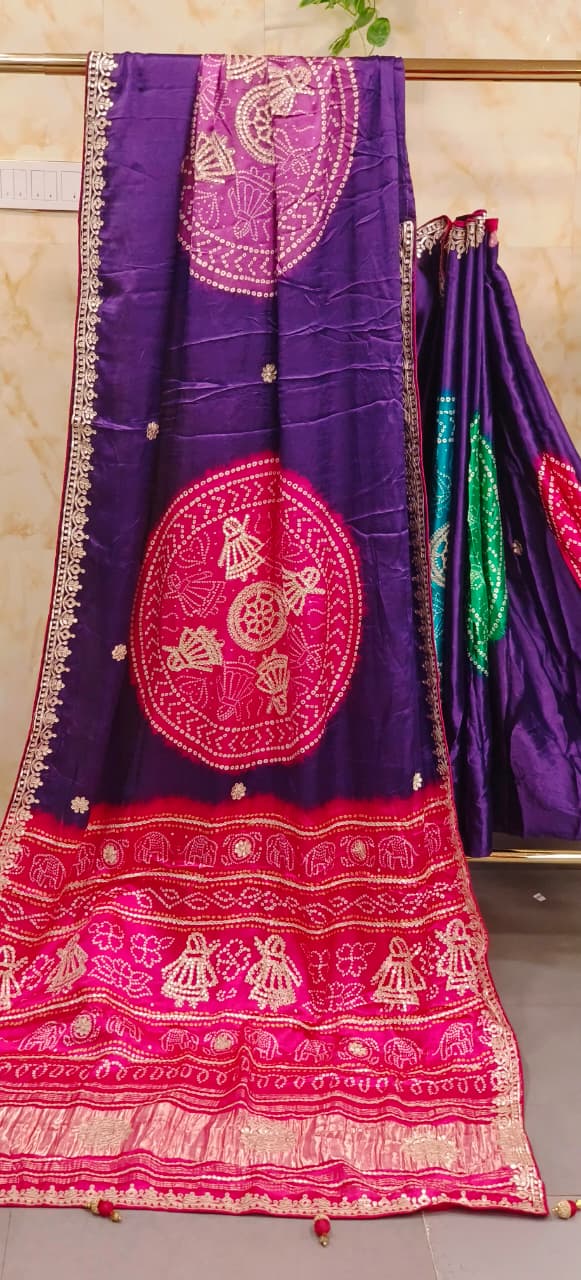 Rangrez Royal Rangoli Bandhej Gotta Patti Saree With Unstitch Blouse