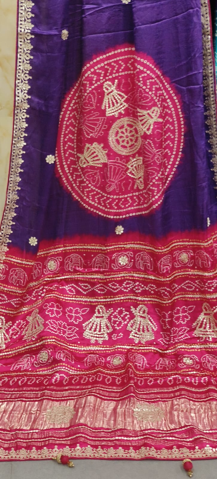 Rangrez Royal Rangoli Bandhej Gotta Patti Saree With Unstitch Blouse