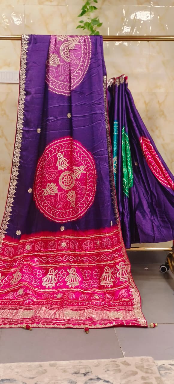 Rangrez Royal Rangoli Bandhej Gotta Patti Saree With Unstitch Blouse
