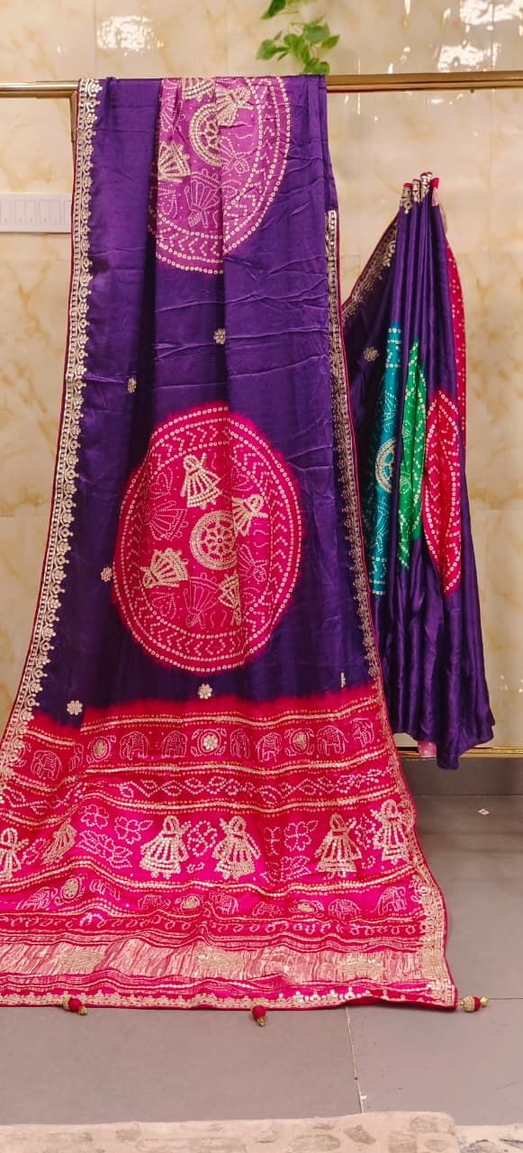 Rangrez Royal Rangoli Bandhej Gotta Patti Saree With Unstitch Blouse
