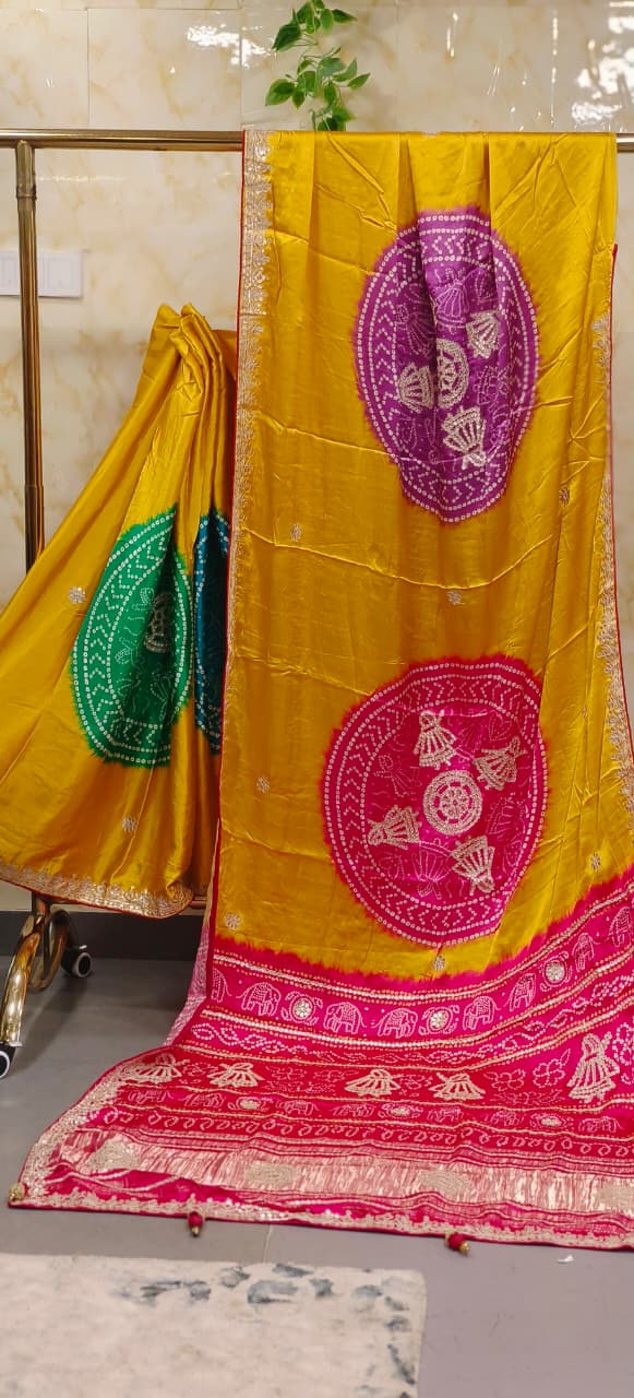 Rangrez Royal Rangoli Bandhej Gotta Patti Saree With Unstitch Blouse