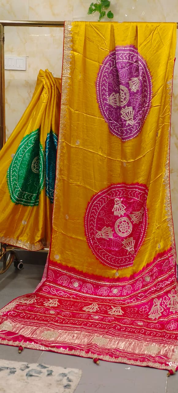Rangrez Royal Rangoli Bandhej Gotta Patti Saree With Unstitch Blouse