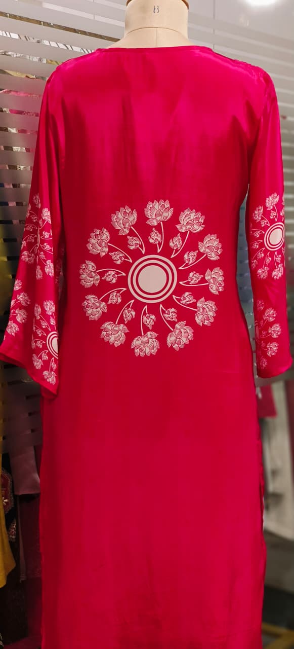 Minimal Neck Line Floral Printed Full Suit Set With Dupatta In Crepe Fabric- 11795,11794