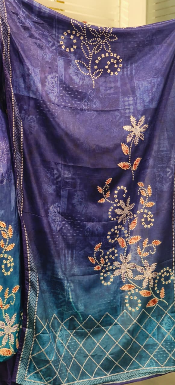 Beads Embelished Front Work Printed Full Suit Set With Dupatta In Crepe Fabric- 11800