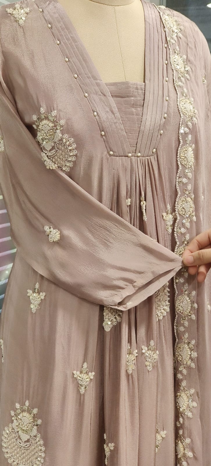 Pastel Elegance Glass Neck Embroidered Chinon Anarkali Full Suit Set With Dupatta- 11797, 11798