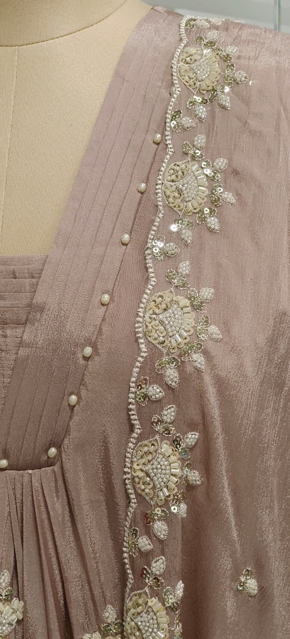 Pastel Elegance Glass Neck Embroidered Chinon Anarkali Full Suit Set With Dupatta- 11797, 11798
