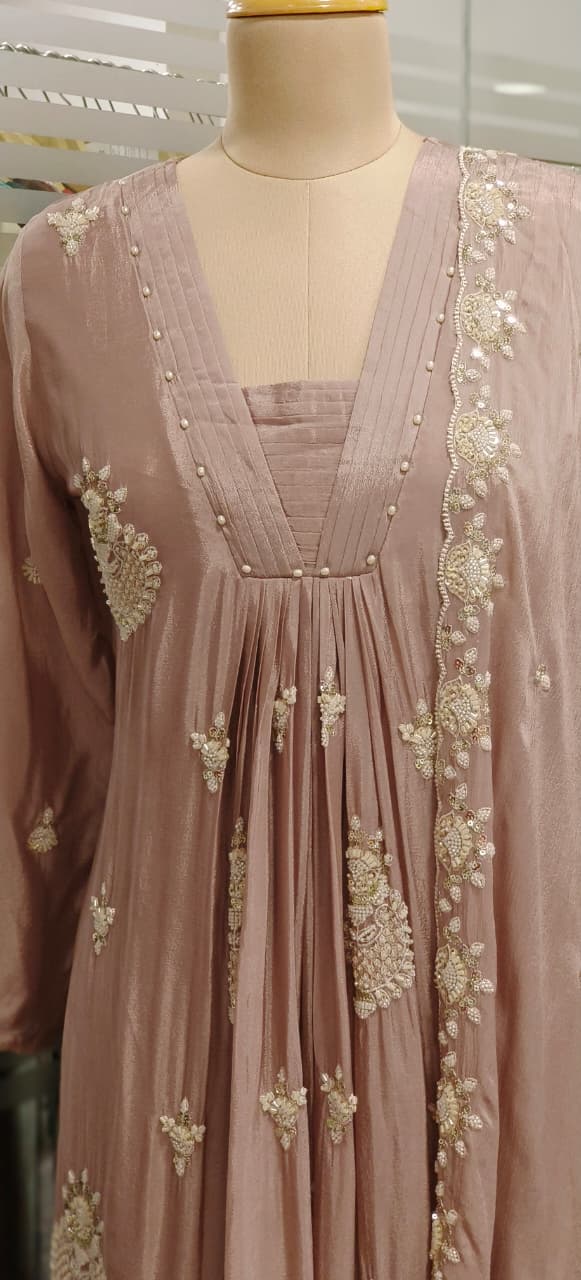 Pastel Elegance Glass Neck Embroidered Chinon Anarkali Full Suit Set With Dupatta- 11797, 11798