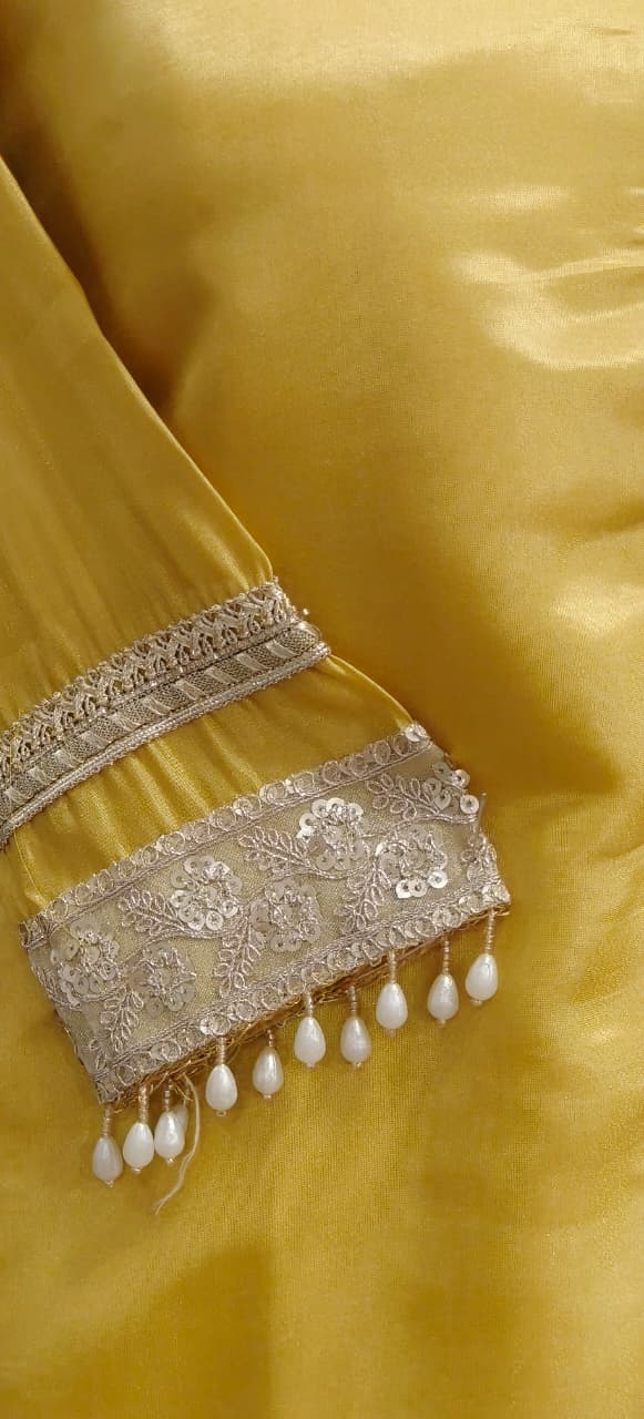Very Elegantly Pearl Tasseled Tissue Designer Indo-Western Co-Ord Set-11787
