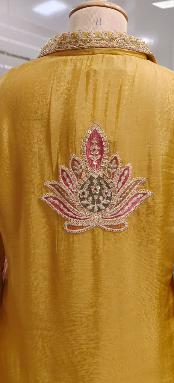 Rangoli Graceful Zardosi Front Work Collared Co-Ord Set In Chinon Fabric- 11825