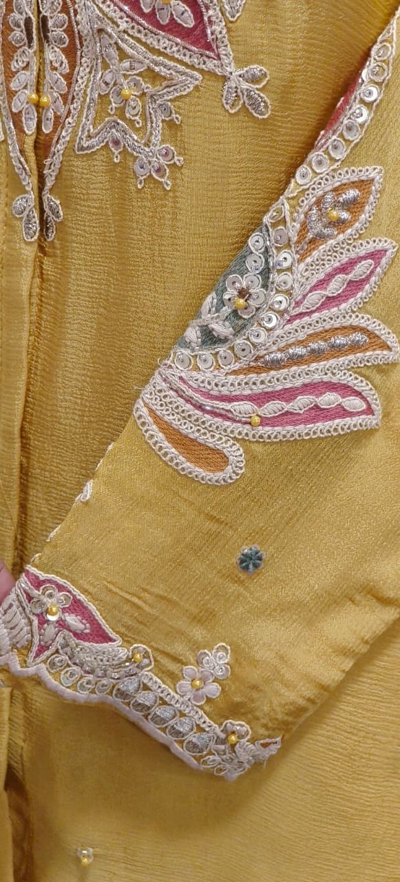 Rangoli Graceful Zardosi Front Work Collared Co-Ord Set In Chinon Fabric- 11825