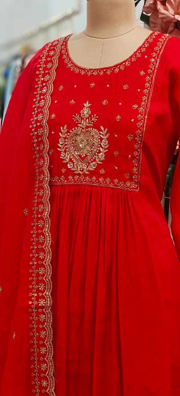 Elegant Gotta With Zardosi Work Anarkali Full Suit Set With Dupatta In Surat Mul Chanderi Fabric
