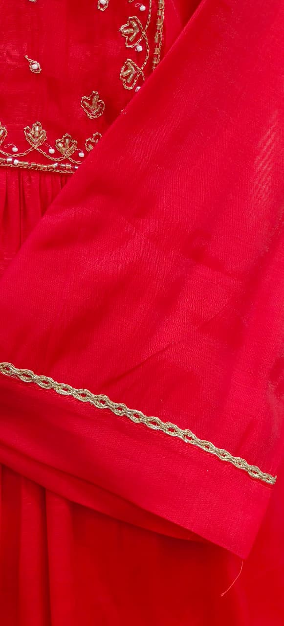 Elegant Gotta With Zardosi Work Anarkali Full Suit Set With Dupatta In Surat Mul Chanderi Fabric