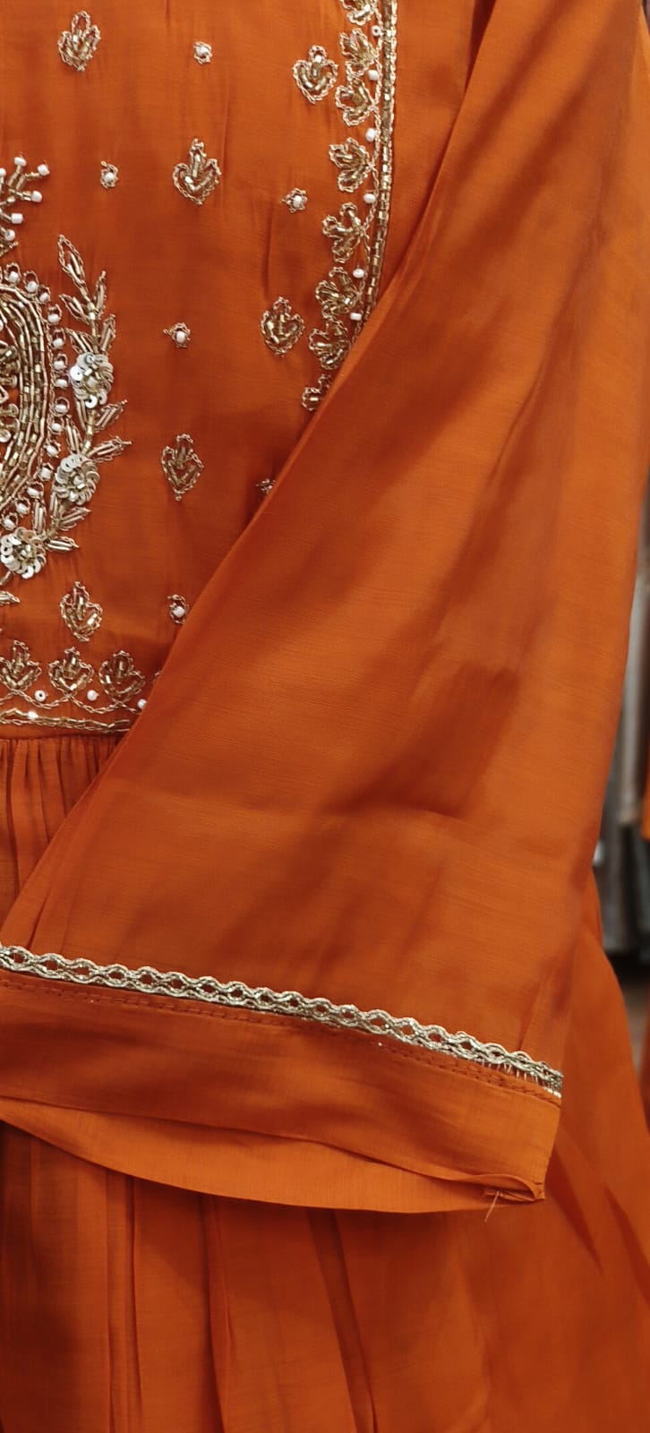 Elegant Gotta With Zardosi Work Anarkali Full Suit Set With Dupatta In Surat Mul Chanderi Fabric