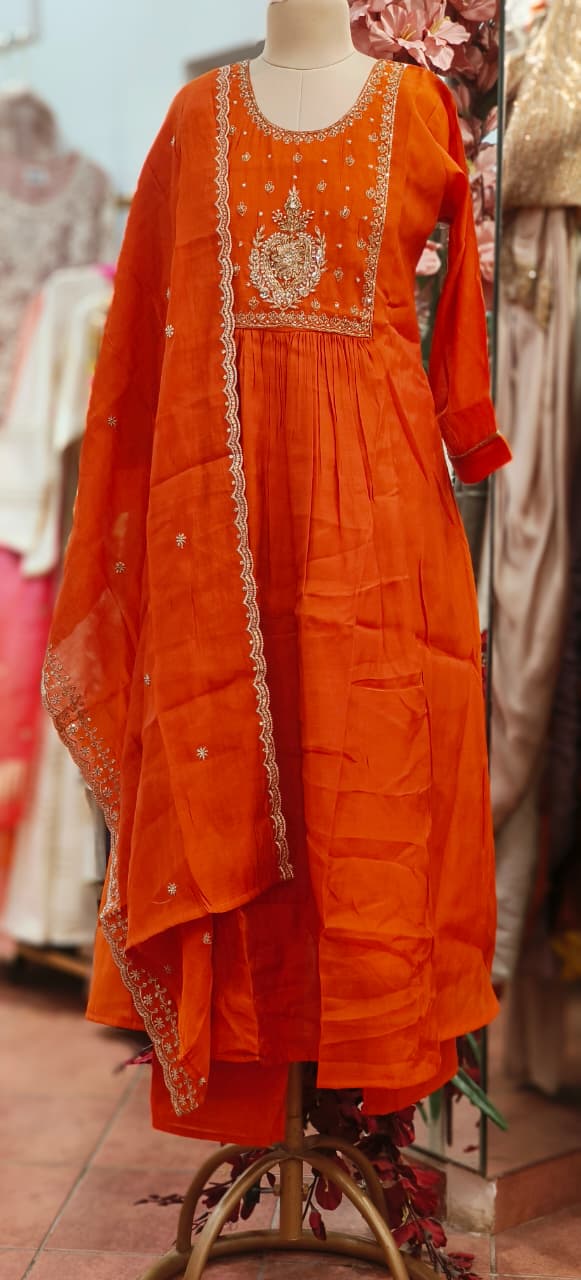 Elegant Gotta With Zardosi Work Anarkali Full Suit Set With Dupatta In Surat Mul Chanderi Fabric