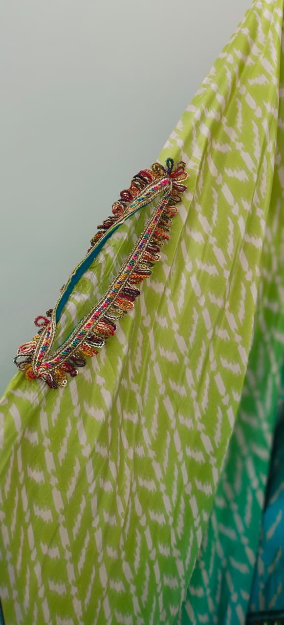 Neon Color Combo Printed High Low Kaftan With Harem Bottom