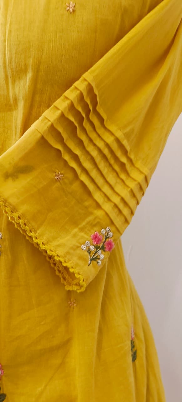 Sunshine Elegance Beautiful Mul Cotton Embroidered Aline Full Suit Set With Dupatta- 12091