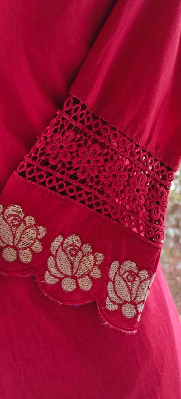Rose Thread Embroidered V-Neck Cotton Full Suit Set With Dupatta- 12100,12098,12101,12099