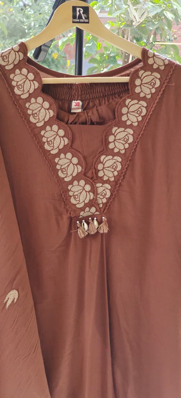 Rose Thread Embroidered V-Neck Cotton Full Suit Set With Dupatta- 12100,12098,12101,12099