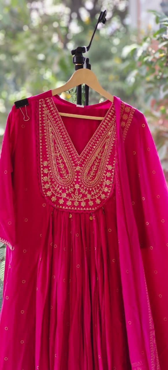 Summer Mul Cotton Embroidered Yoke Aline Full Suit Set With Dupatta- 12093,92,94,95
