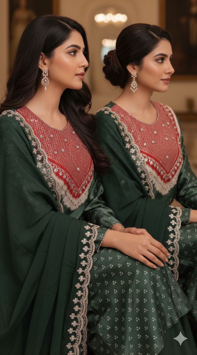 Polka Dotted Full Suit Set With Dupatta In Gajji Silk Fabric- 12111