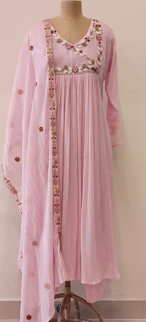 Very Elegant Decent Thread Embroidered Chinon Anarkali Full Suit Set With Dupatta- 11211