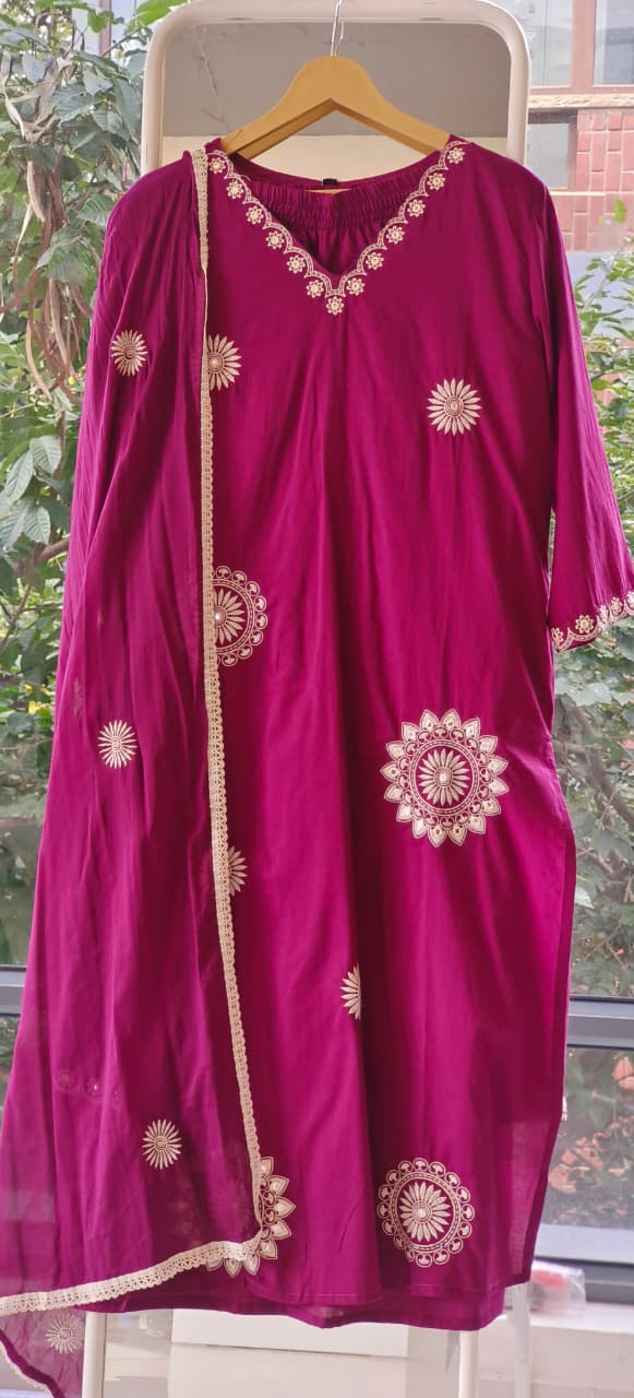 Embroidered Neck Foil Mirror Work Mall Cotton Pure Full Suit Set-12181