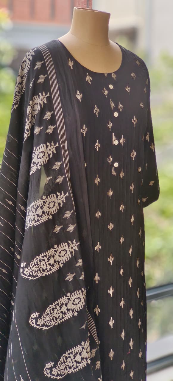 Black Printex Cotton Full Suit With Printed Dupatta-12202