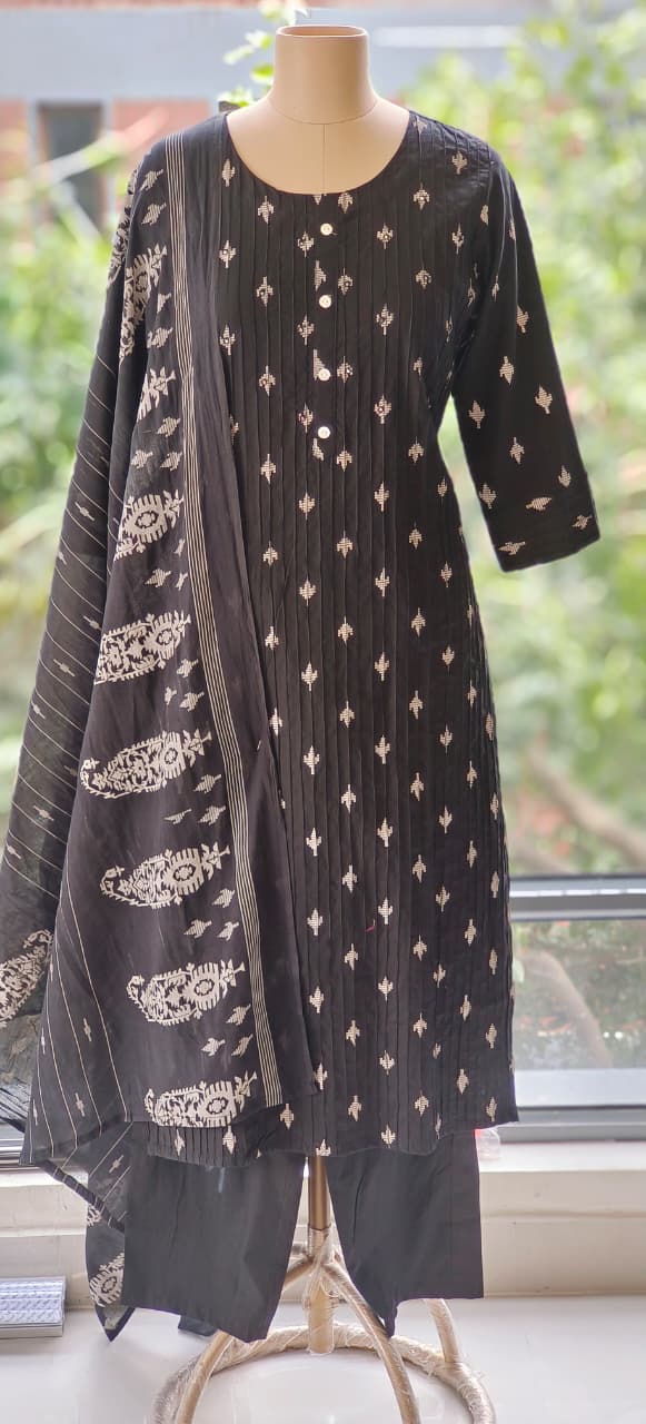 Black Printex Cotton Full Suit With Printed Dupatta-12202