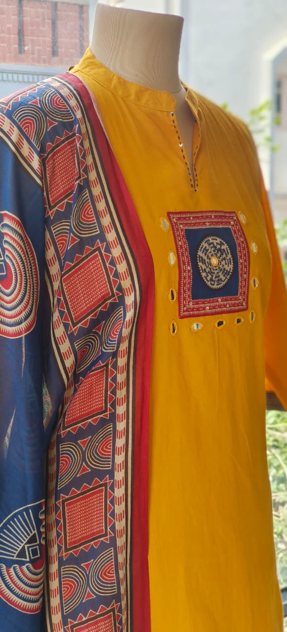 Beautiful Yoke Solid Kurta Cotton With Bottom And Printed Dupatta full set-12199