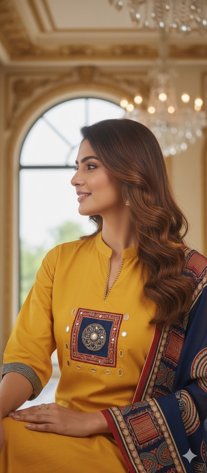 Beautiful Yoke Solid Kurta Cotton With Bottom And Printed Dupatta full set-12199