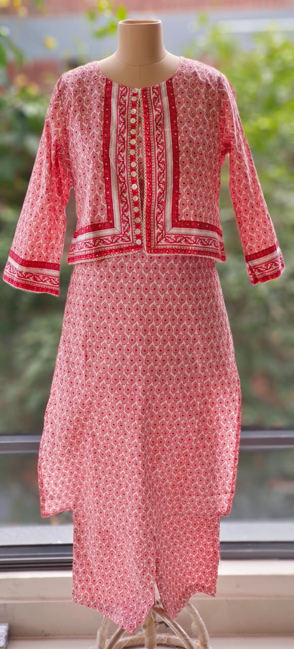 Printed Cotton Kurta Pant  Set with Cotton Short Jacket-12187,12188 Dispatching From Monday