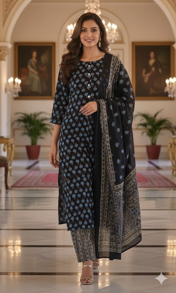 Cotton Printed Full Suit With Printed  Dupatta-12200