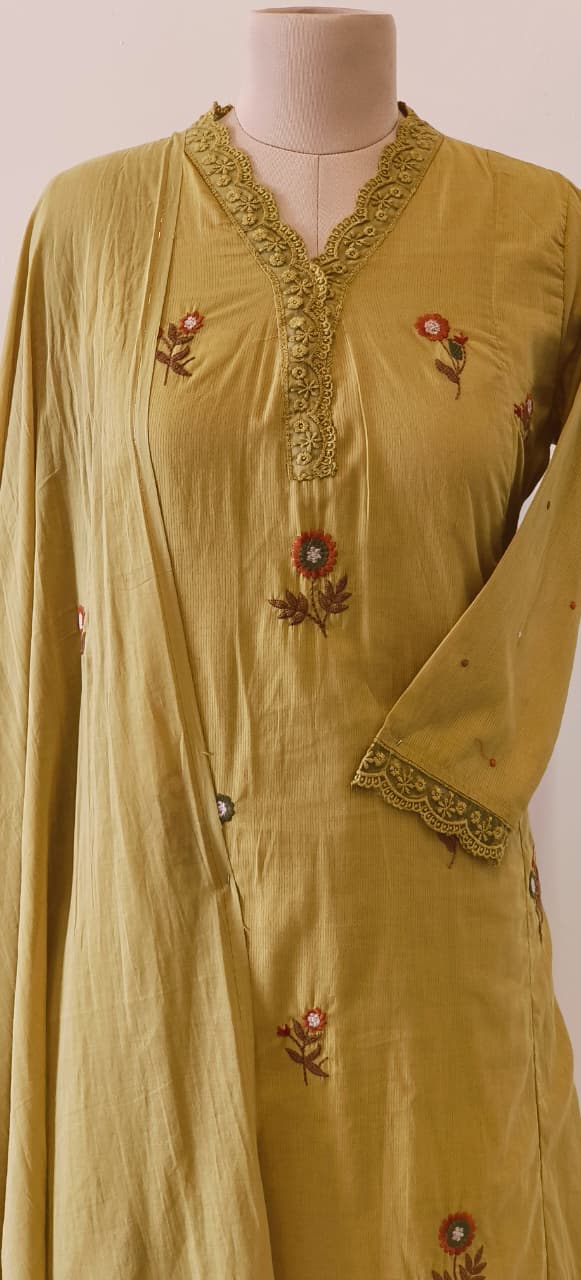 Premium Cotton Fabric Full Suit with Intricate Thread Embroidery, Floral Lace Neck Design & Matching Bottom and Dupatta-12174,12172,12175,12173 Dispatching From Monday
