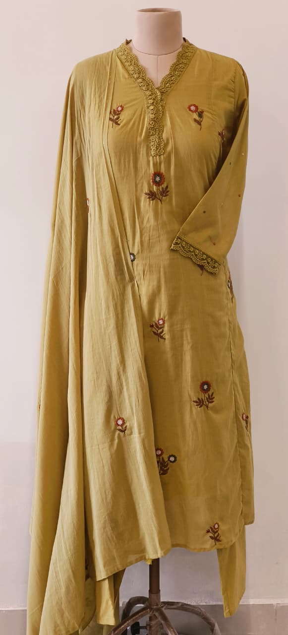 Premium Cotton Fabric Full Suit with Intricate Thread Embroidery, Floral Lace Neck Design & Matching Bottom and Dupatta-12174,12172,12175,12173 Dispatching From Monday