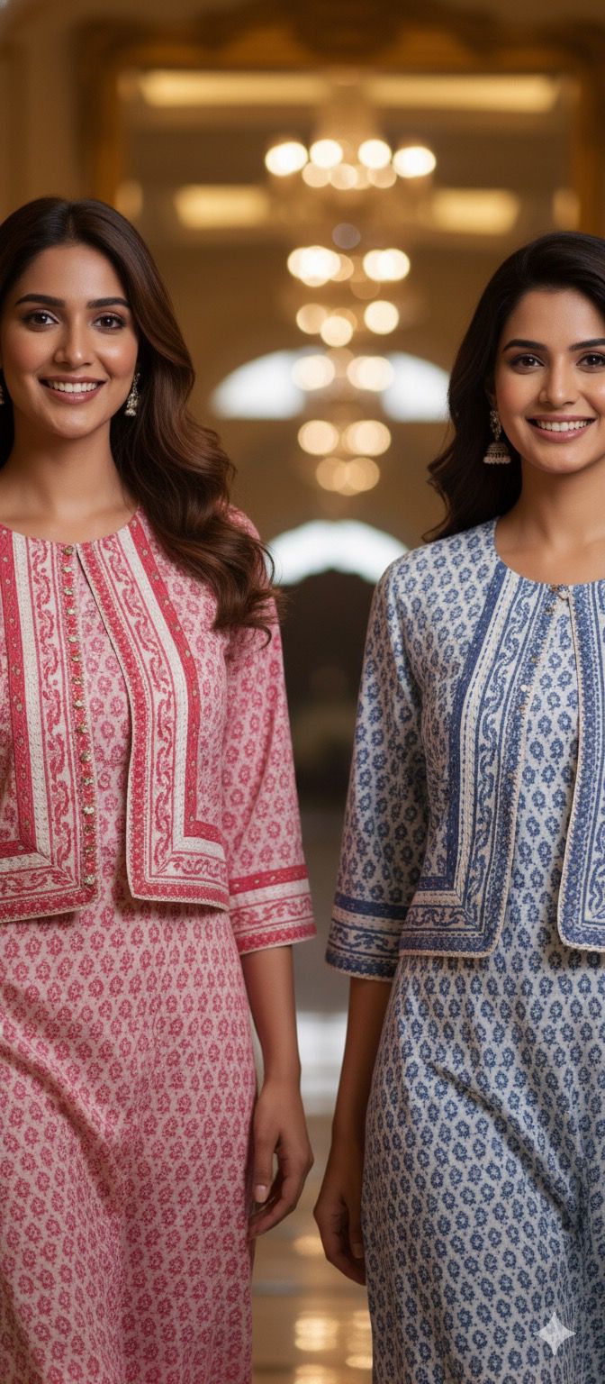 Printed Cotton Kurta Pant  Set with Cotton Short Jacket-12187,12188 Dispatching From Monday