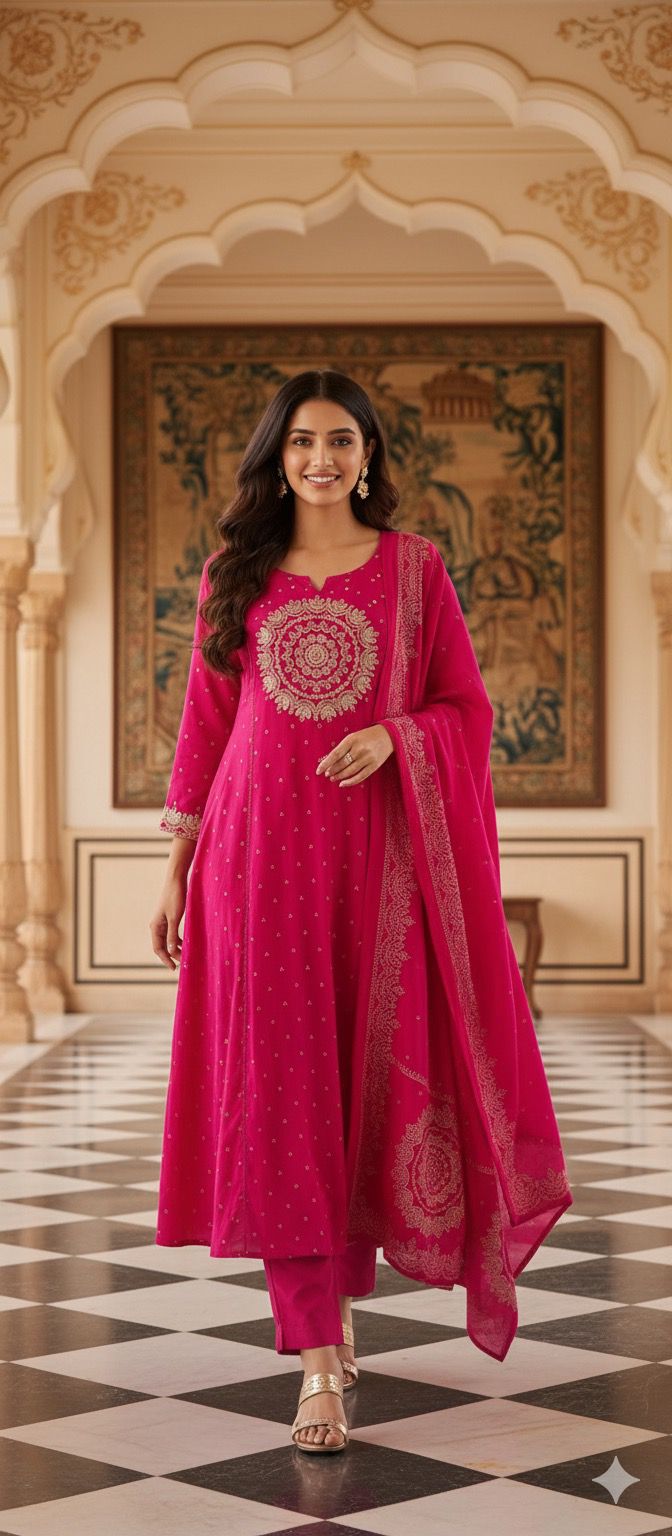 Pure Mull Cotton Full Suit Set with Heavy Golden Thread and Mirror Embroidery Work-12171,12169,12168,12170