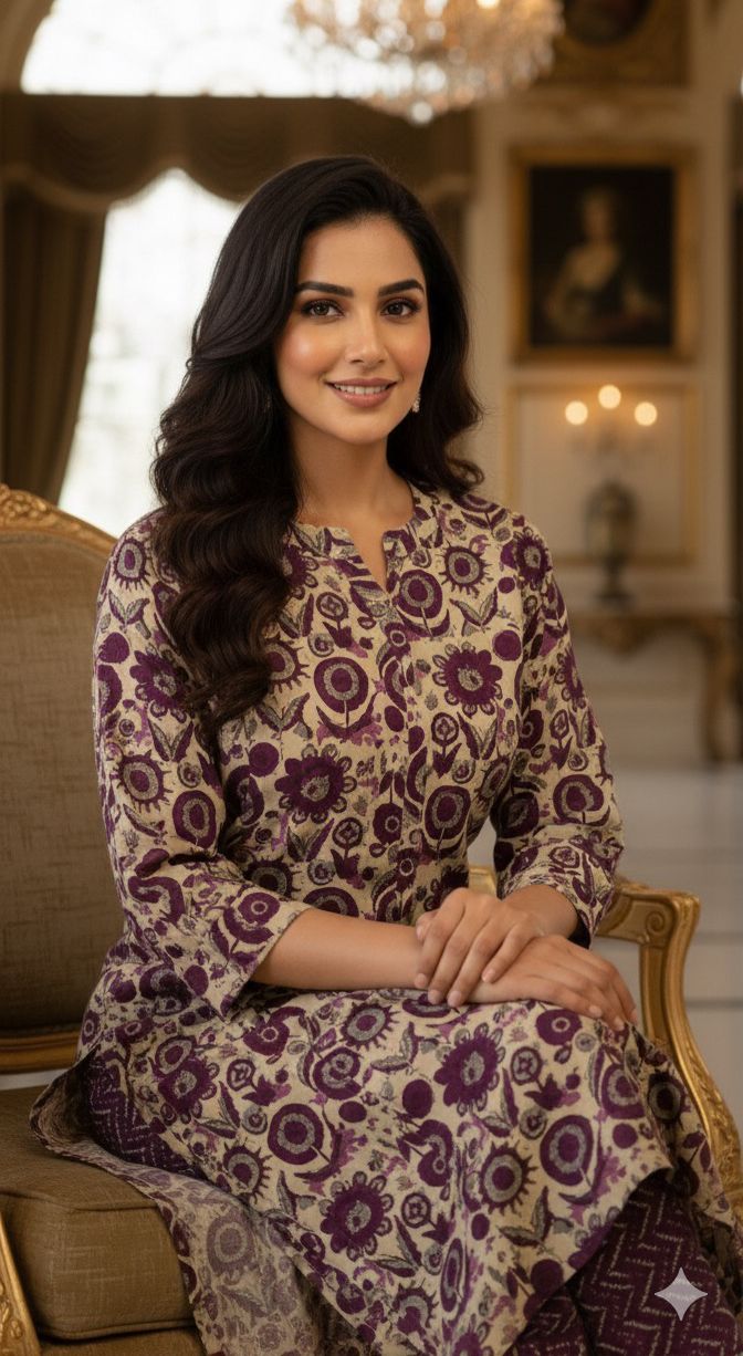 Manderian Collar Floral print Cotton A Line Kurta Pant Set-12186,12185 Dispatching From Monday